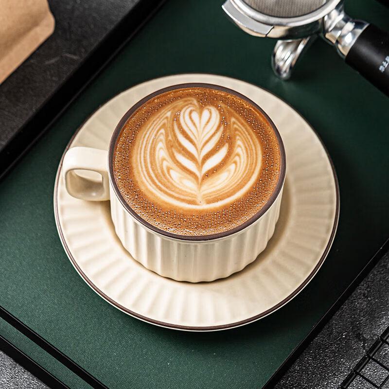 Xidien Europäischer Stil Matt Gestreiftes Keramik Kaffee- & Latte-Tassen-Set