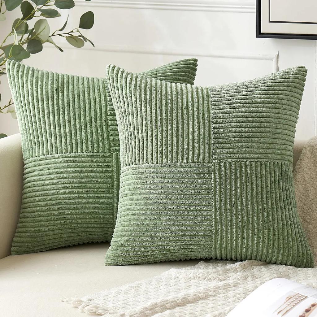 Beige Throw Pillow Covers 18x18inch 45x45CM Solid Corduroy Striped Cross Patchwork Textured Cushion Covers Home Decor for Couch