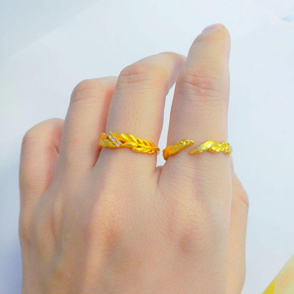 Golden Olive Branch Wheat Ear Open Ring - Light Luxury Fashion Gift