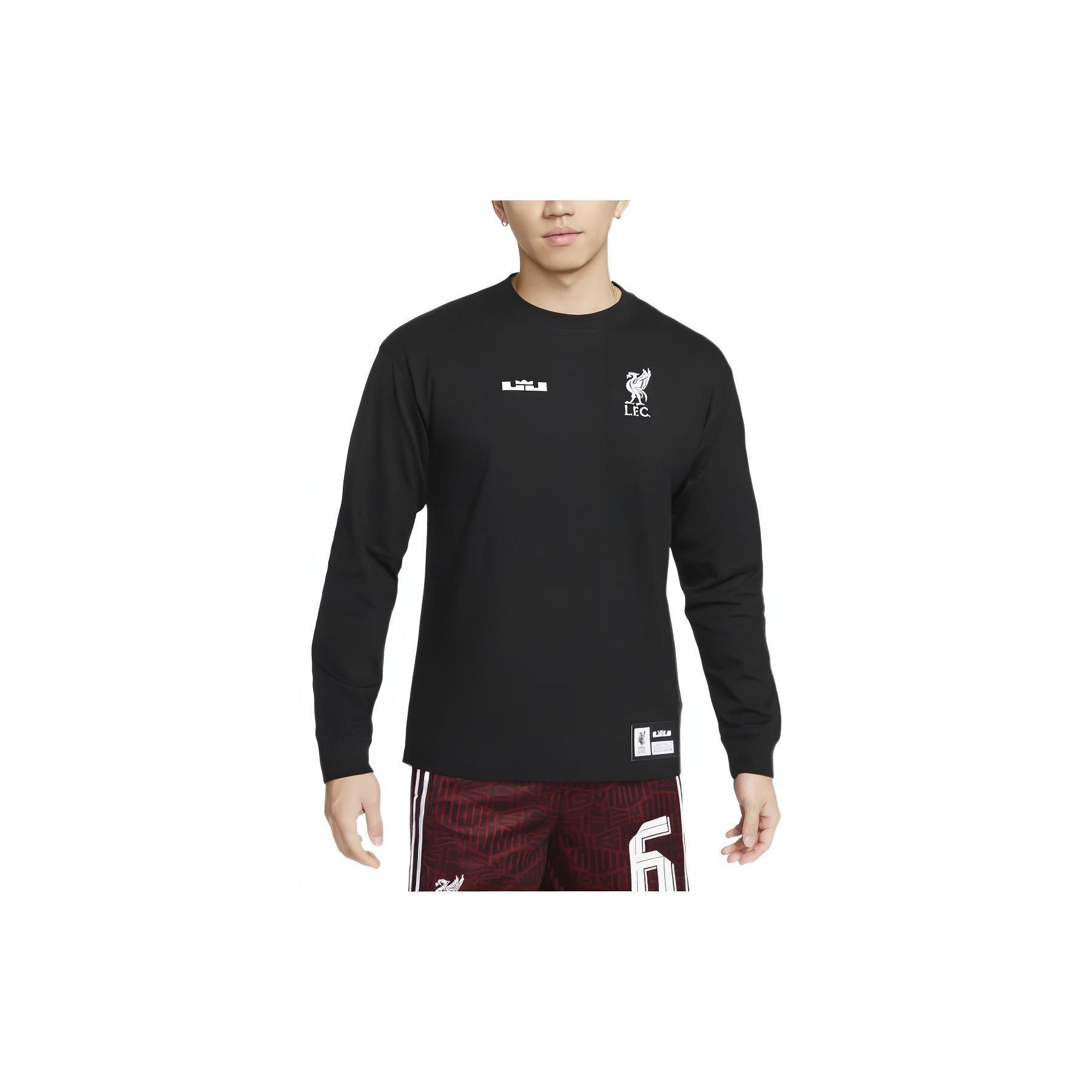 

Nike X LeBron James X Liverpool совместная брендовая футболка с графическим принтом и длинными рукавами с круглым вырезом, мужские топы американского издания, черные FD4025-010 M