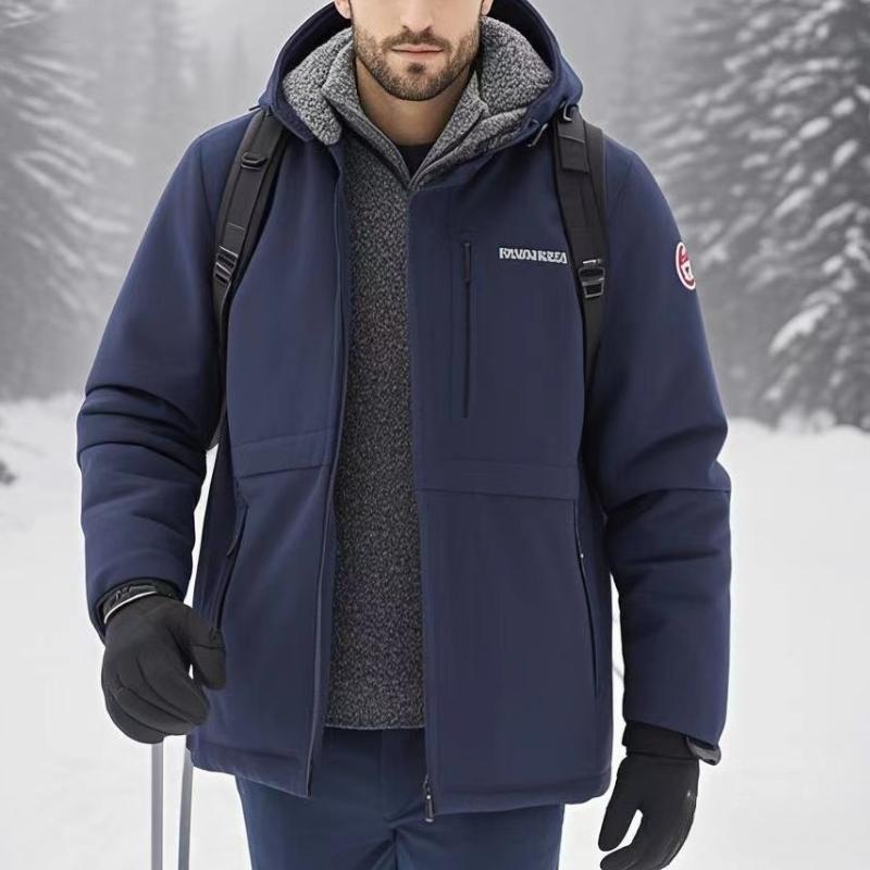 2025 Winter Warm Men's Fleece Jacket Hooded Pockets Solid Color Casual Norway Polar Jacket Cold-Proof Overcoat Plus Size Outwear