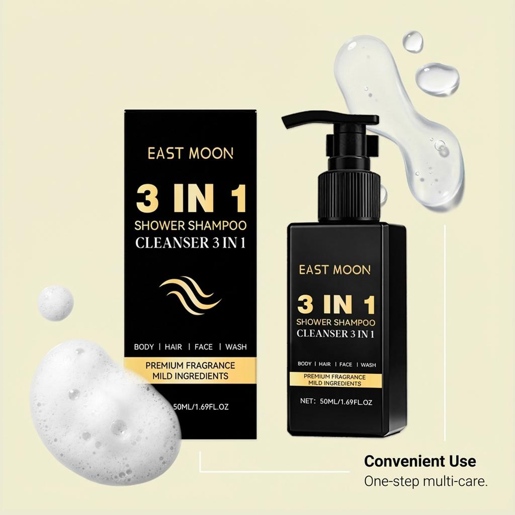 Men's Triple-Action Shower Shampoo 50ml Per Bottle, with Premium Perfume Formula, Deep Cleansing, Long-lasting Fragrance, Instantly Cleanses