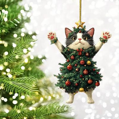 Realistischer Weihnachtsbaum Spielzeug Katze Schwarzer Anhänger Acryl Cartoon 2D Weihnachtsbaumschmuck Schwarzer Katzenanhänger Katze Neujahrsgeschenke