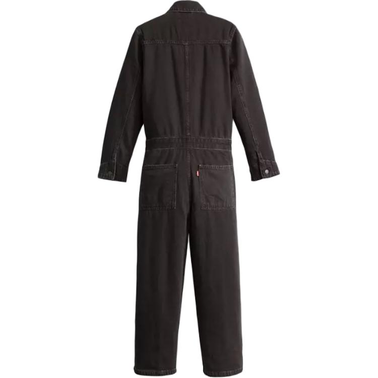 Levis Solid Color Pocket Button Long Sleeve Loose Jumpsuit Women jumpsuits Black A59300007