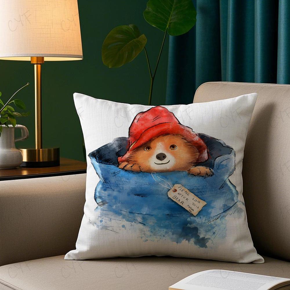 Cute P-Paddington Bear Pillow Case Anti-Dustmite Pillowcase Invisible Zipper Silky Short Plush Sofa Cushion Cover