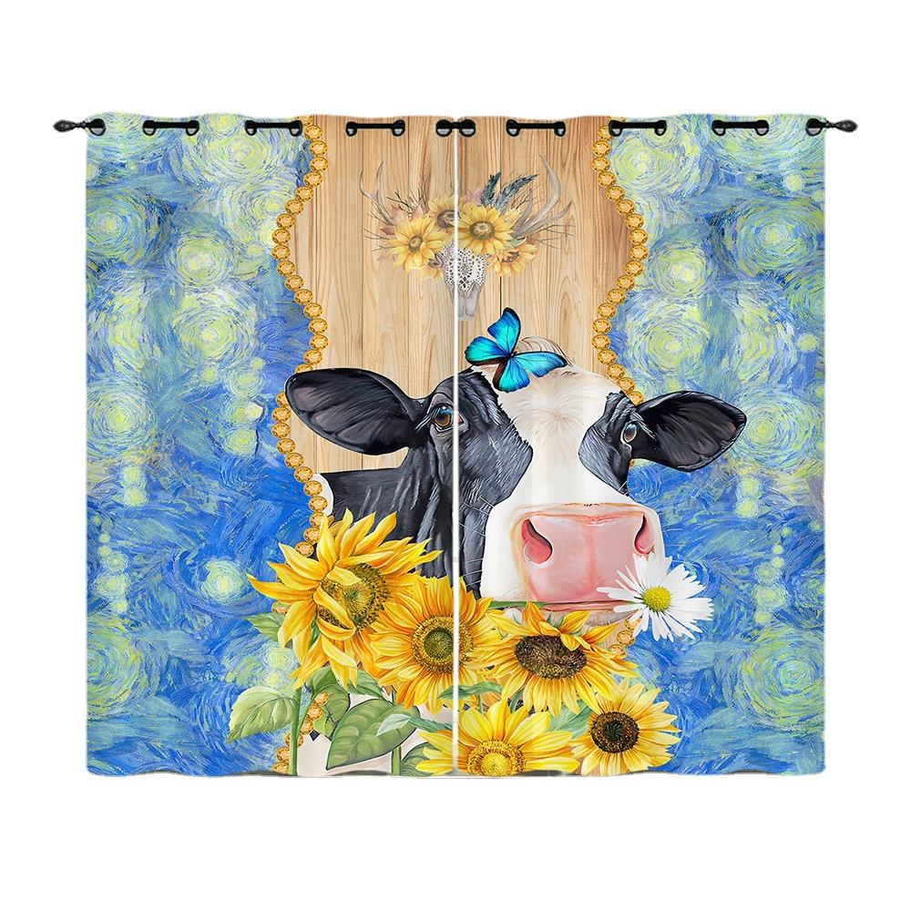 Curtains Animals Sunflowers Plants Cattle Dogs Horse Curtains Digital Printing Blackout Curtains No Punching