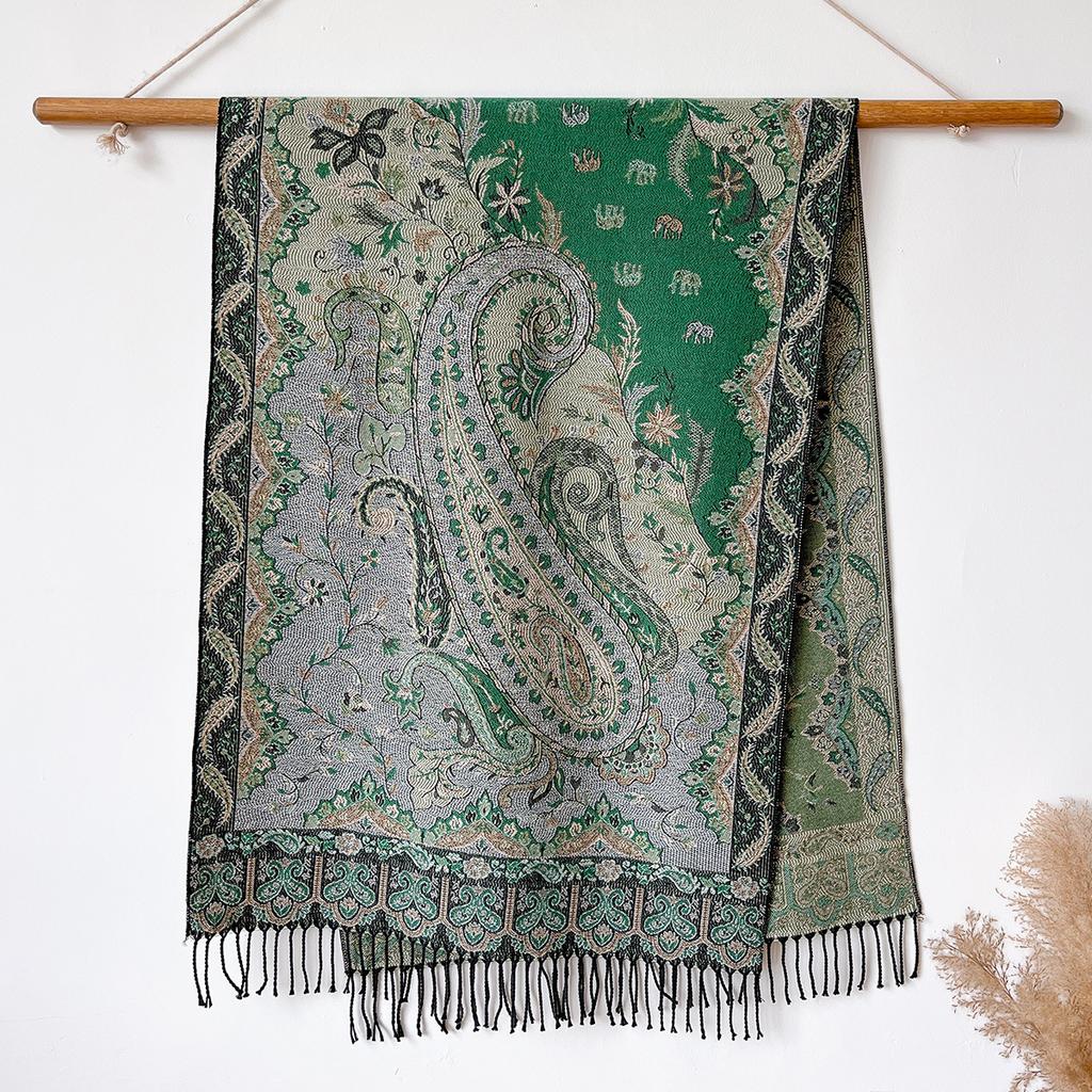 Ethnic Style Jacquard Cashew Flower Travel Scarf Women's Jacquard Fringed Scarf Thickened Extra Long Cape Shawl