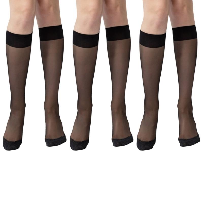 Women Knee Highs Stockings,Reinforced Toe,Sheer Nylon Socks Calf Stockings Antis Slip Cotton Soles Sheer Pantyhose