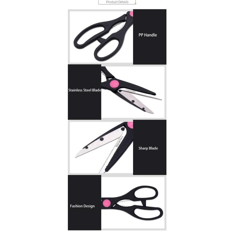 Stainless Steel Sharp Blade PP Effort Saving Handle Multi Functional Household Kitchen Scissors With Beer Bottle Opener