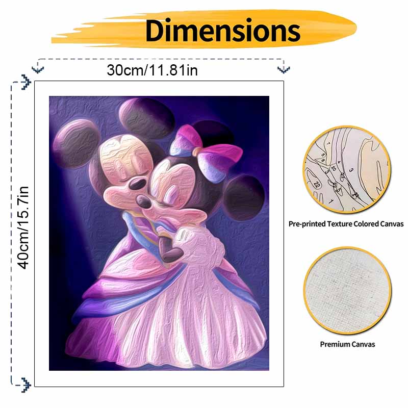Disney Oil Painting Kit Painting Mickey Minnie Hugging Sweet Romantic Art Home Bedroom Wall Decor Gift