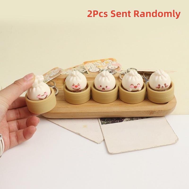 Stress Relief Bun Clicker Mini Steamed Bun Keychain Decompression Squeeze Pendant for Work Study Travel