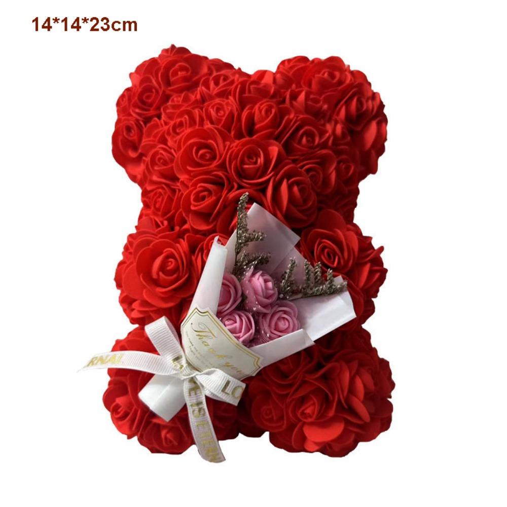 Multicolors Artificial Flower with/without LED Strip Girlfriend Birthday Gift Eternal Rose Bear 15*15*22cm