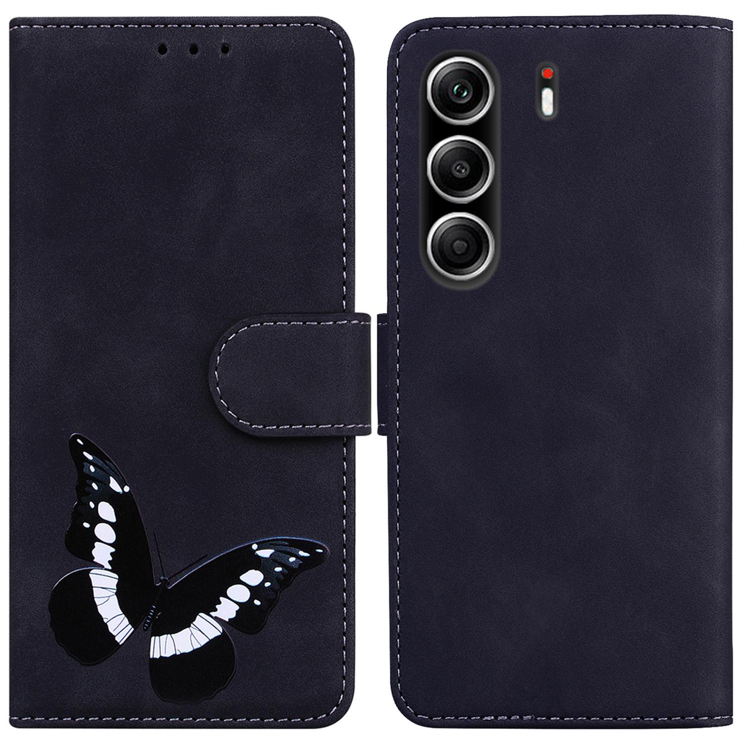 

Для TECNO Camon 40 Pro 5G/4G Чехол-подставка PU Кожаный Чехол для Телефона С Принтом Бабочки Black