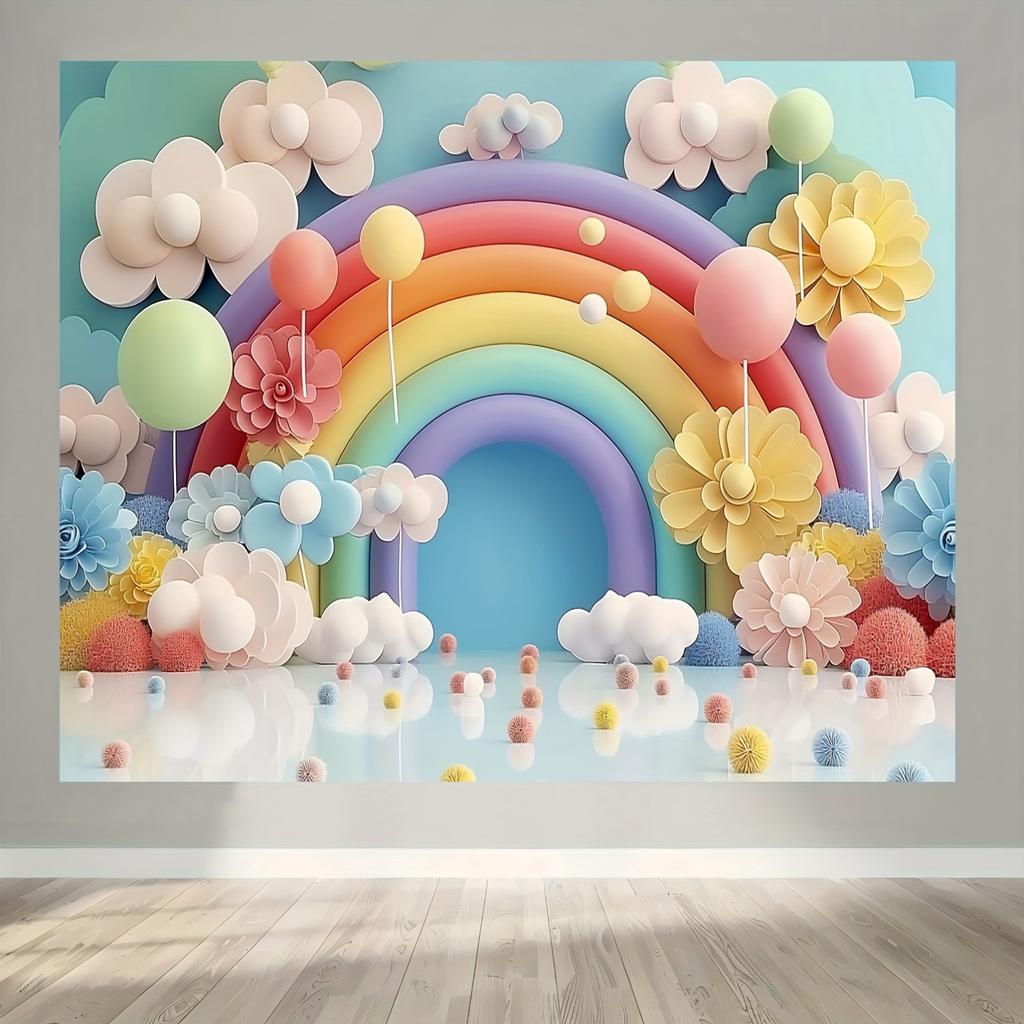 Rainbow Theme Balloon Background Cloth - Multi-Purpose Party Decor for Living Room Photography