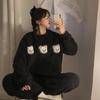 Pigiama in pile di corallo dell'orso simpatico cartone animato da donna Set addensato caldo morbido flanella abbigliamento esterno abbigliamento per la casa Set pantaloni pullover larghi Set