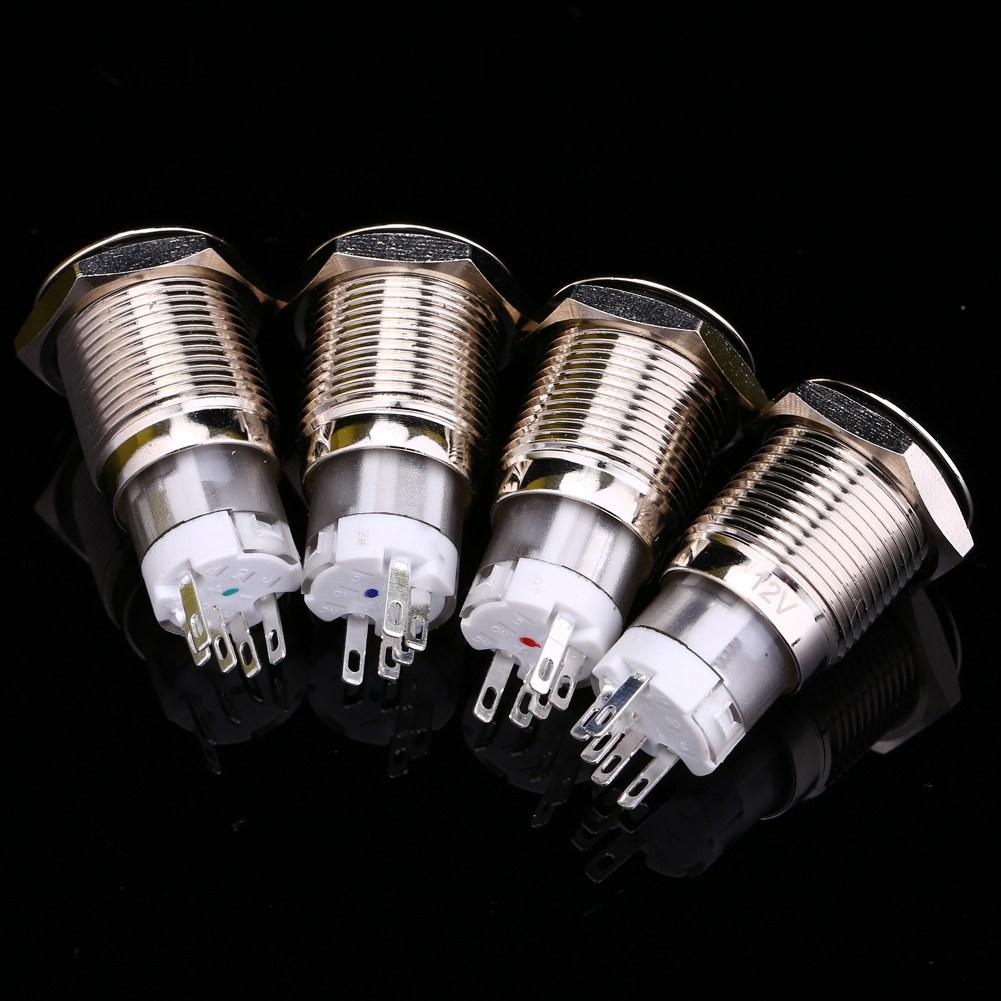 1 piece 16mm 1NO 1NC Connection 12V Metal LED Toggle Switch Latching Push Button