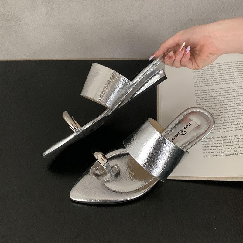 Móda Luxusní Móda Kovové Dámské Klínkové Pantofle Pantofle Nazouváky Dámské Sandály Žabky Špičaté Dámské Pantofle na Klínku Klínkové Boty