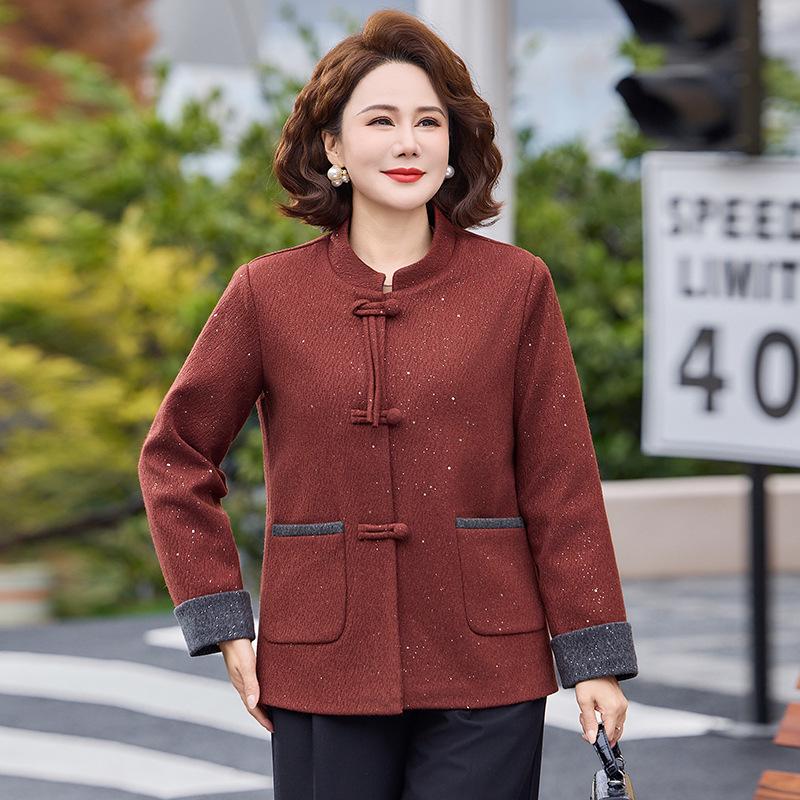 

Mom s New Chinese Style Frog Button Jacket for Middle-Aged & Elderly Women - Spring & Autumn Temperament Top 5XL (150-165 lbs) красный