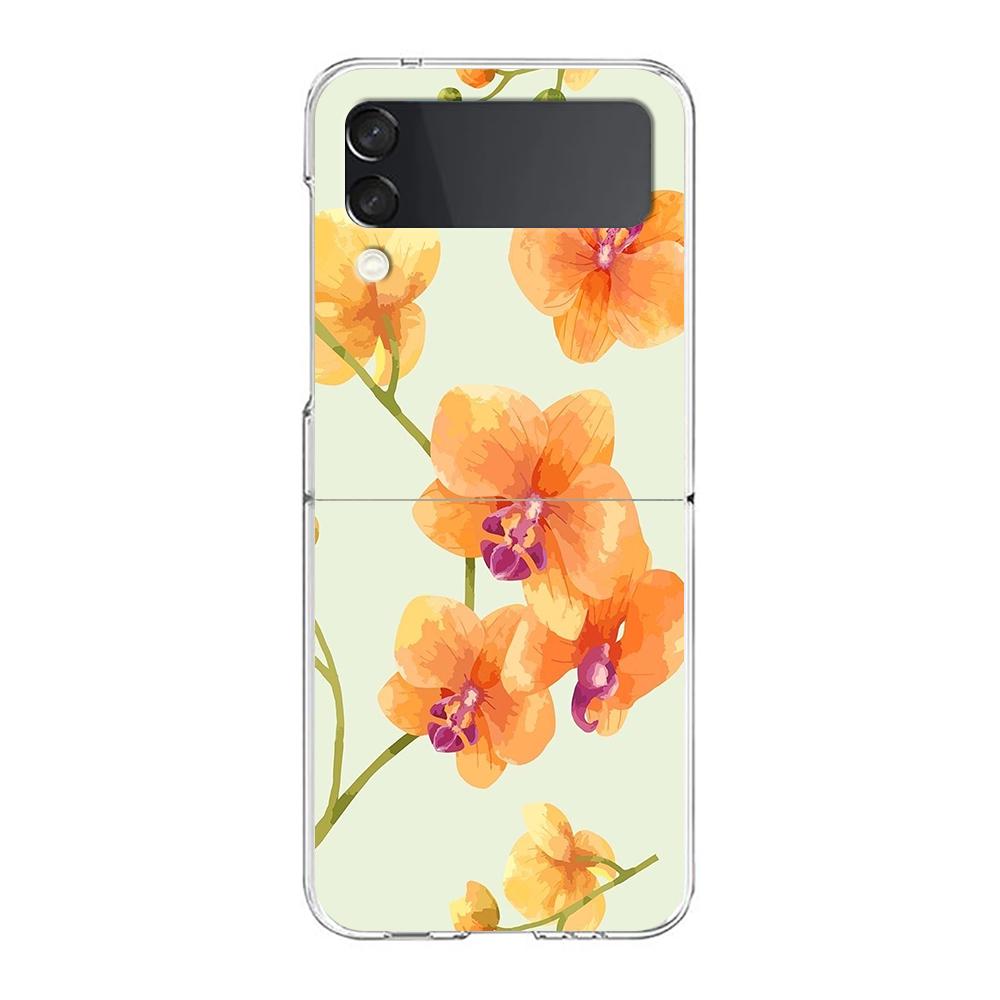 Transparent Phone Case For Samsung Galaxy Z Flip 3 4 5 6 7 Hard Folding PC Z Flip3 Flip4 Cover Flower Cute Fairy Fish Painting