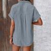 Women's  Blouse, Linen Blouse, Women's Summer Button-Down Linen Shirt,Short Sleeve V-Neck Blouse With Pockets