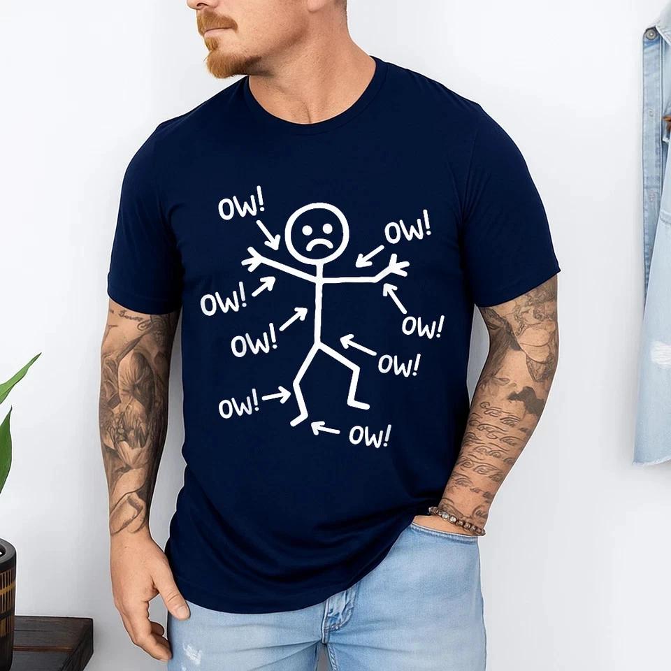 Ow Ow Ow Stick Character Figure Humor Chronic Pain Awareness T-Shirt 2XL