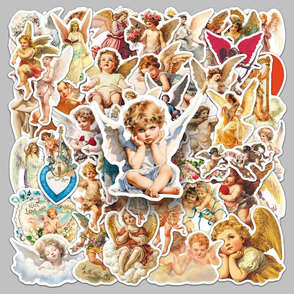 50pcs/1 lot Angel Charm Stickers Retro Western Mythology Cupid DIY Phone Case, Milk Tea Cup, Notebook Stickers