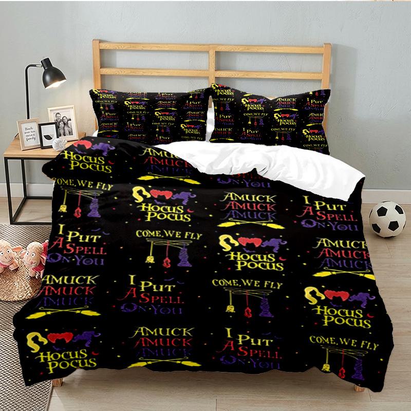 Halloween Horror Witch Bedding Set 3pcs, High Quality Bedding Set Including 1pc Duvet Cover And 2pcs Pillowcases for Bedroom, Dormitory Gift