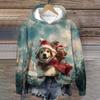 Women's Fashion Long Sleeve Christmas Print Loose Hooded Sweatshirt Top