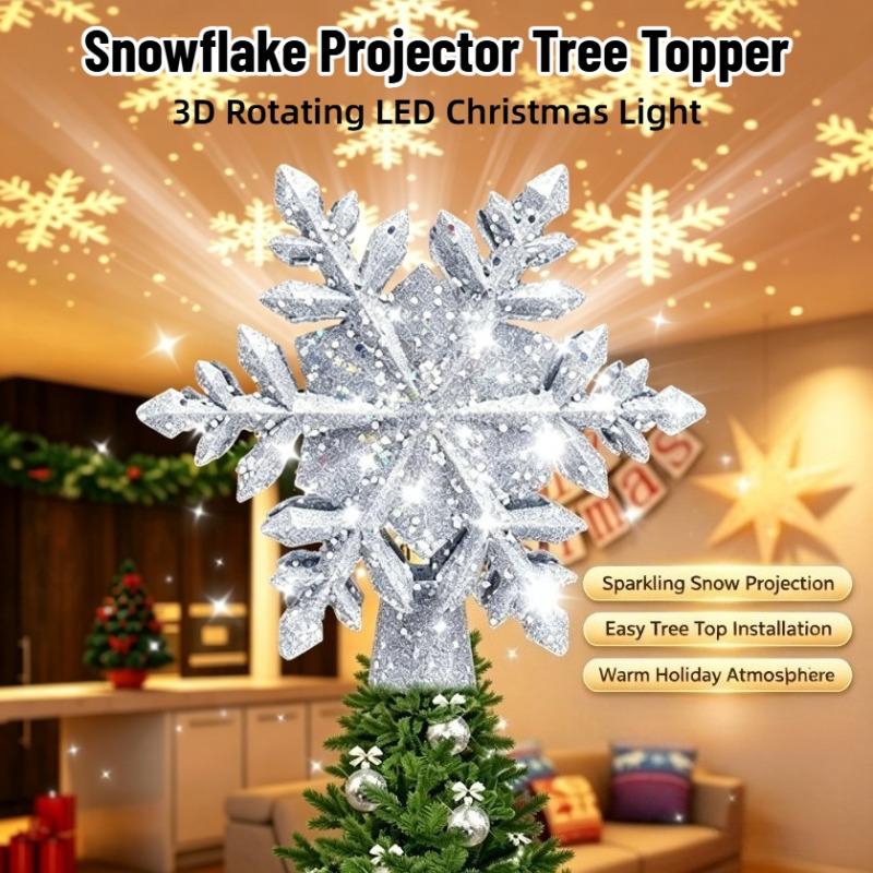 Rotating LED Snowflake Projector Tree Top 3D Sparkling Christmas Light Suitable for Ceiling Projection Holiday Tree Decoration