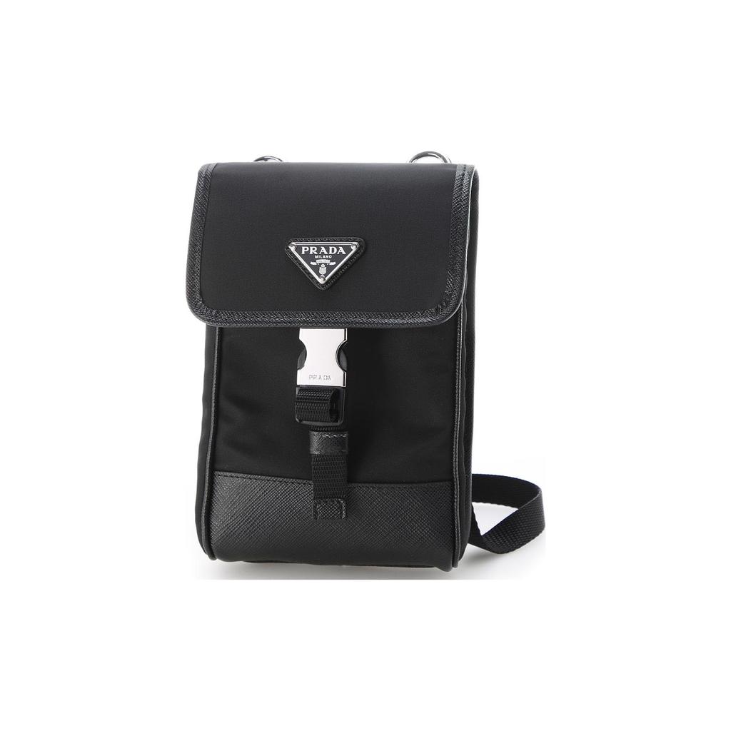 Prada Vertical Silver Buckle Functional Shoulder Crossbody Bag Saffiano Leather Recycled Nylon Phone Bag Unisex Bags Black 2ZH109-2BBD-F0002