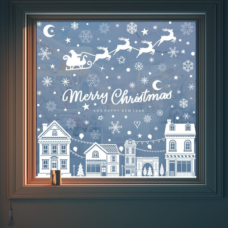 6 Pcs Christmas Window Stickers Wall Sticker Kids Room Wall Decals Merry Christmas Decorations For Home New Year Stickers