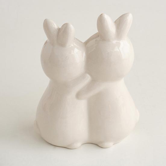 Yousheng Easter Hugging Rabbit Ceramics Figurine Miniature Pink White Couple Bunny Statue Home Office Desktop Decoration Ornament