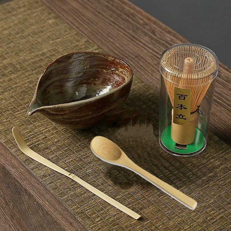 3/4pcs Handmade Home Easy Clean Matcha Tea Set Tool Stand Kit Bowl Whisk Scoop Gift Ceremony Traditional Japanese Accessories