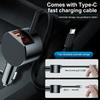 Car Charger Super Fast Charge Flash Charging with Telescopic Cable Voltage Detection 3 In 1 Car Charger USB Type C Ports Adapter