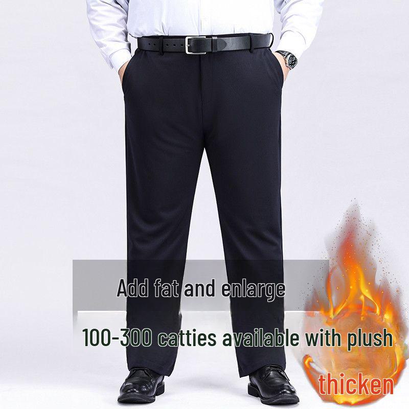 Men's Plus Size Elastic Waist Pants - Loose, Straight, Casual, Mid-Aged Style, Thickened, Plus Velvet