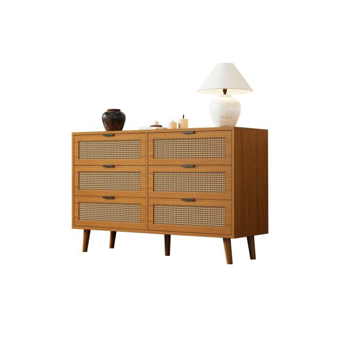 Commode - MUVOE - Vintage - 6 Tiroirs - Bois - Poignées En Métal - L120/H76.5/T40 Cm