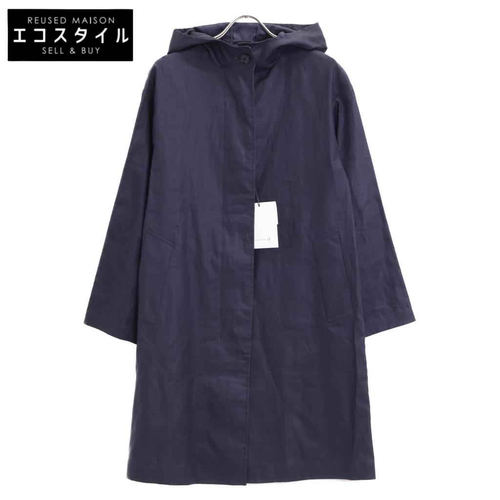 MACKINTOSH LM-015B Navy 100% Linen Hooded Coat Coat 34 NavyUsed