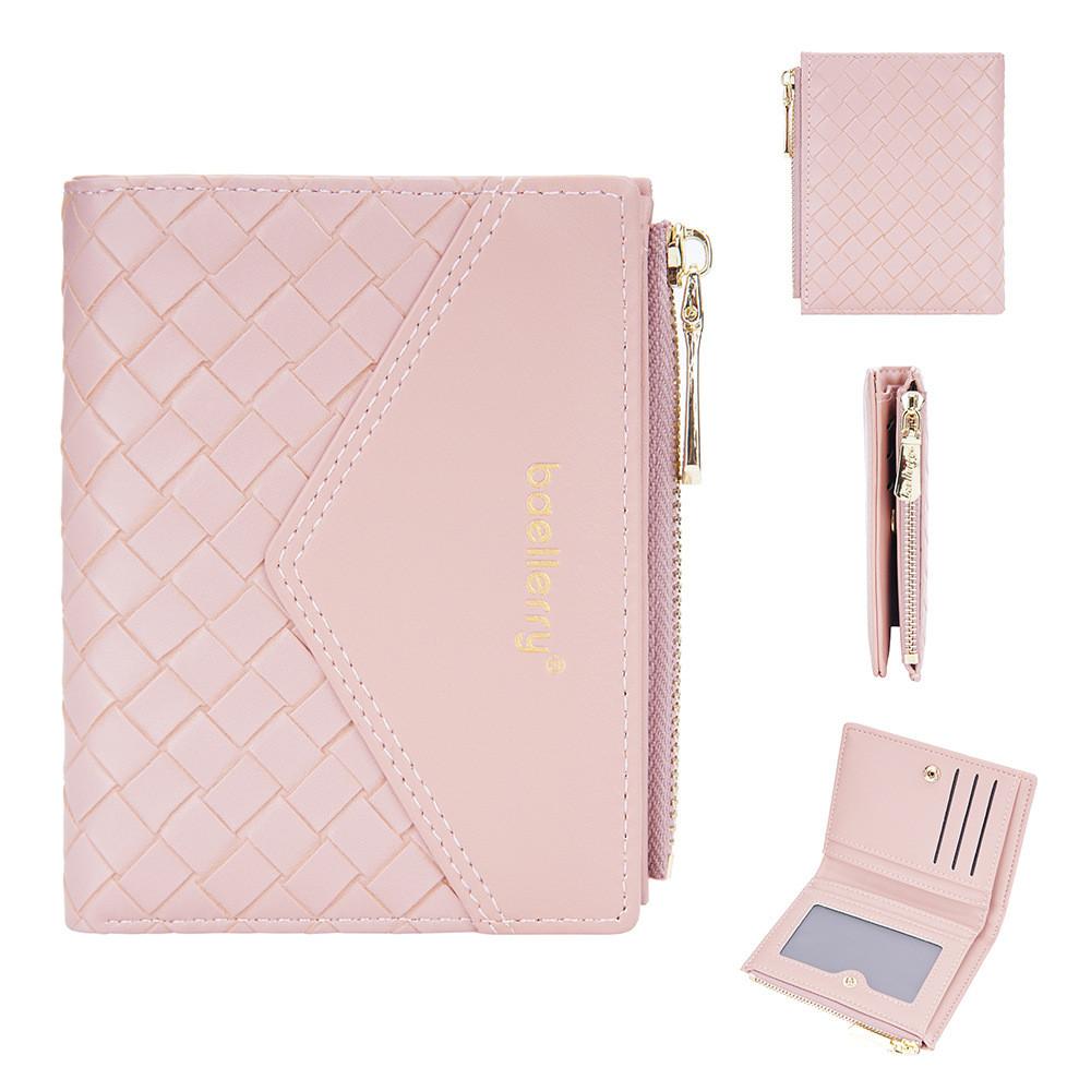 Ladies Fashion Card Holder Pu Material With Weaving Pattern Design And Letter Print For Everyday Carry