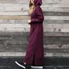 Women Sweatshirt Dress Hooded Solid Color Long Sleeve Front Drawstring Autumn Winter