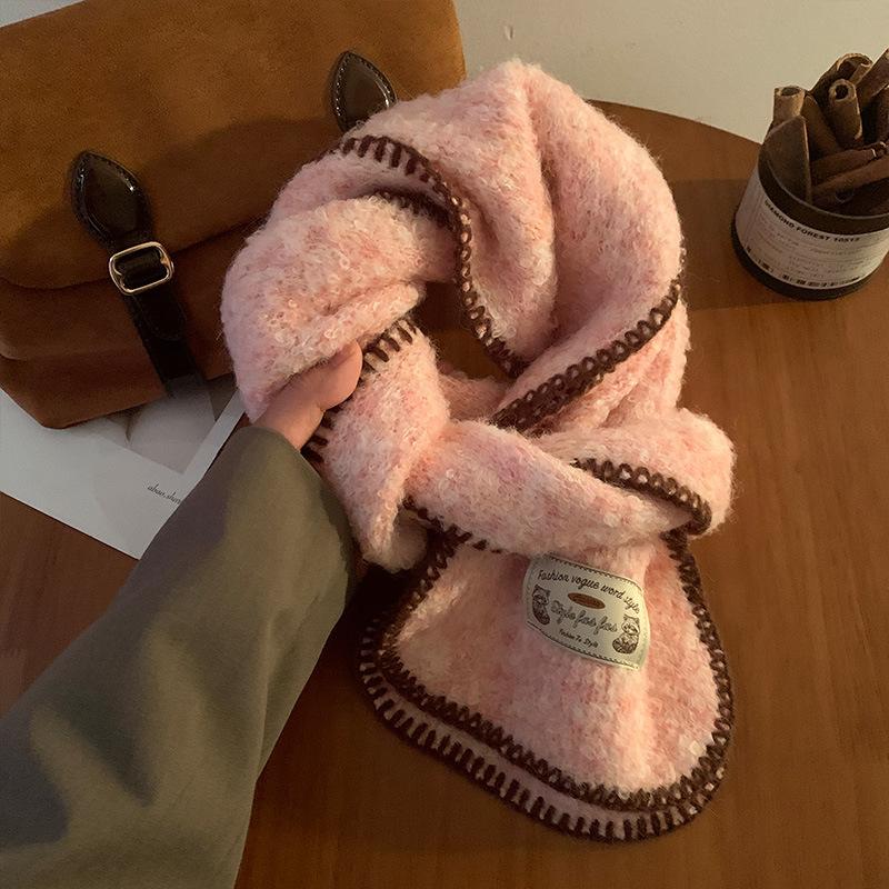 Atmosphere soft waxy green knitted wool scarf women's autumn and winter thickened warm versatile neck protection scarf tide