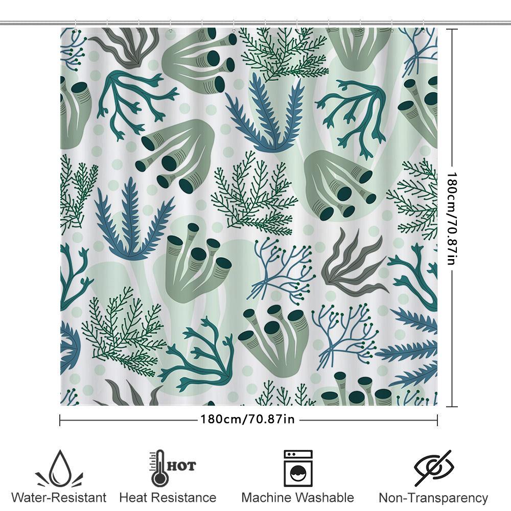 Underwater World Shower Curtain Decor Soft Fabric Printed Waterproof Bathroom Liner Set For Home Decoration Blue Green Color