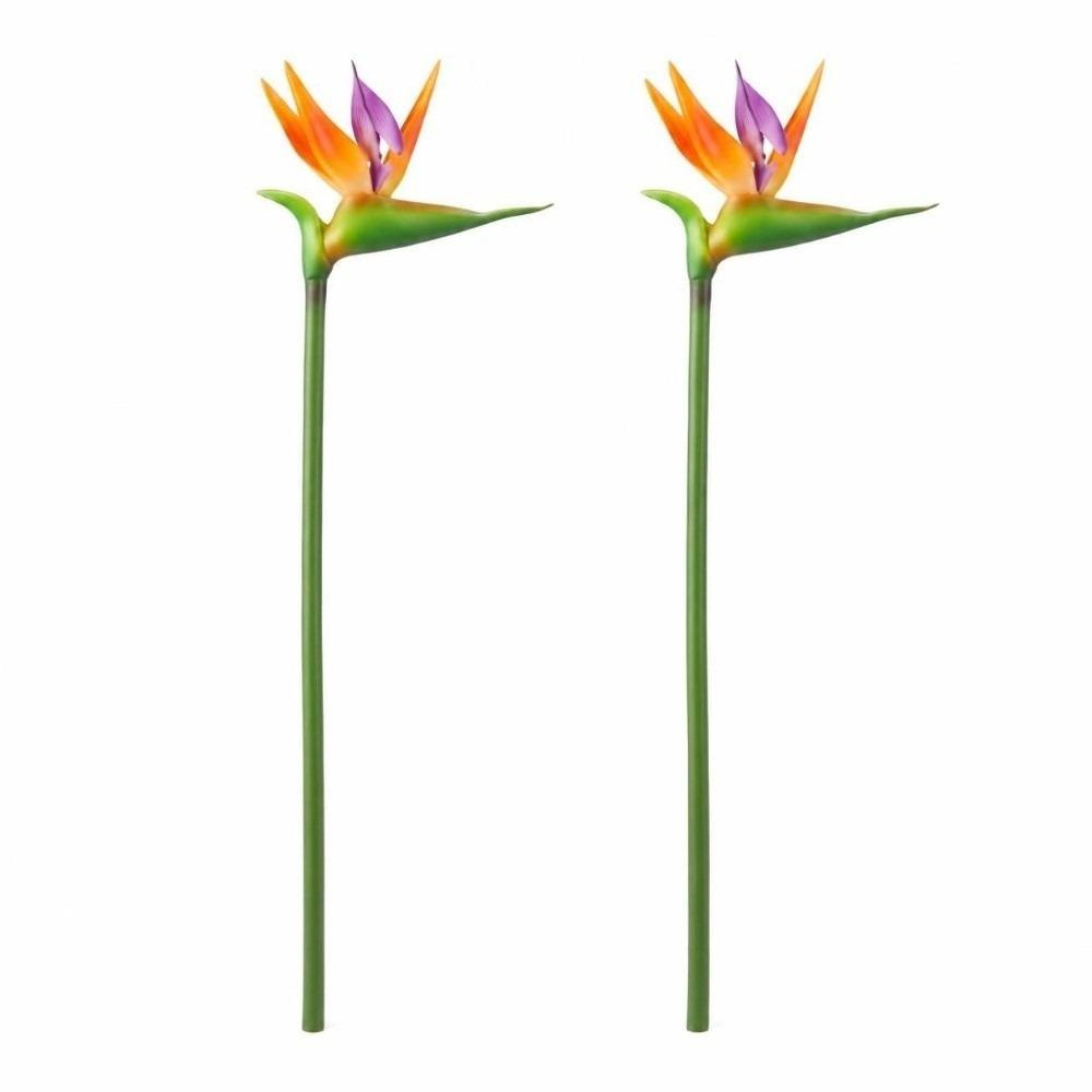 2 Pcs PU Artificial Bird of Paradise Flower Red No Fade Decorative Paradise Bird Plant Long Stem 23.62in Fake Greenery Plants