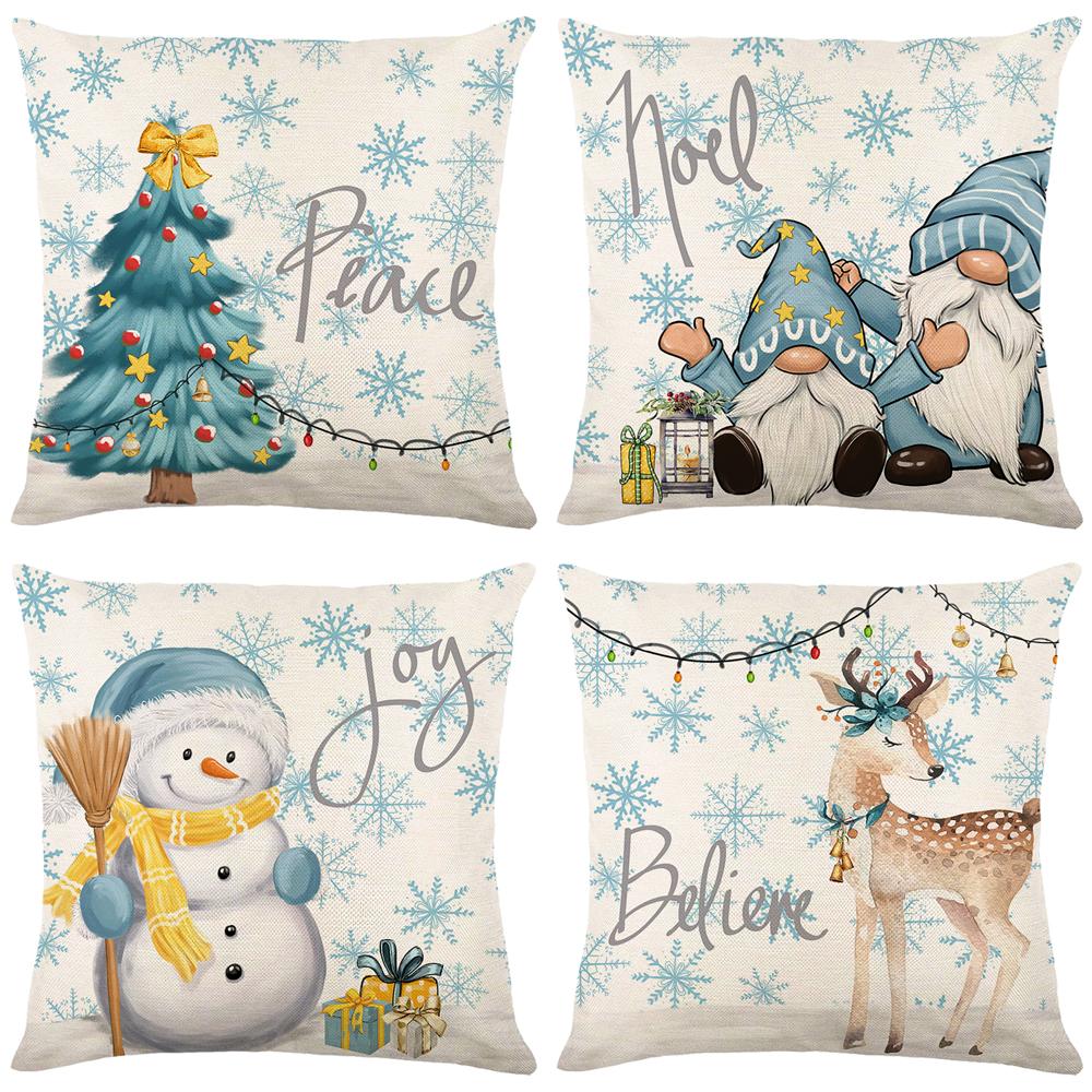 4Pcs Christmas Throw Pillow Covers Stamping Snowflake 45x45cm Square Cushion Cover Sofa Waist Pillowcase Xmas Home Bed Decor