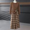 Elegant Spring Suit Set for Middle-Aged Women: Long Sleeve Top & Plaid Trousers Two-Piece.