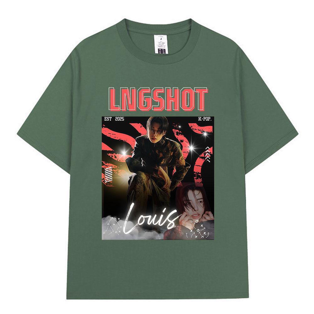 Korean Kpop Hip Hop Group Lngshot LOUIS Graphic T Shirt Unisex Women Clothing Fashion Oversized Short Sleeve Cotton Casual Tshirts