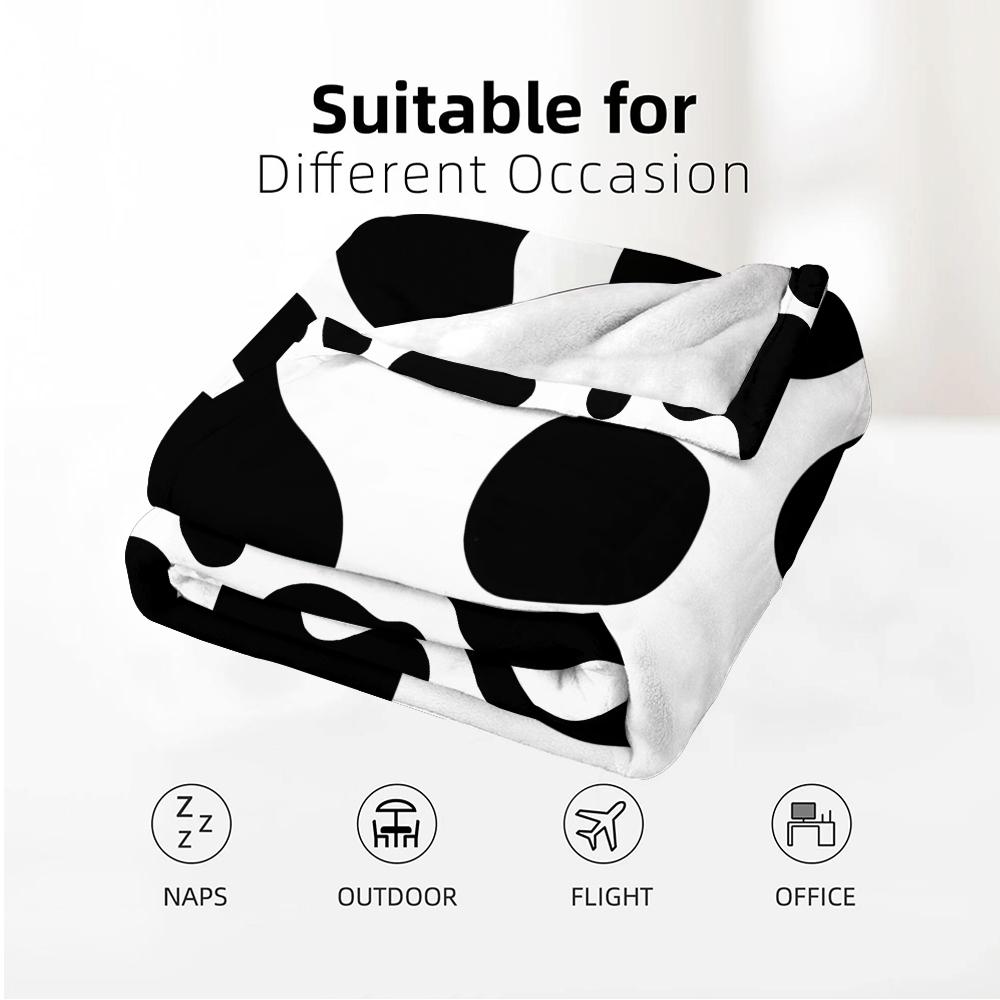 Flat Simple Black Cow Anime Cartoon Flannel Blanket Soft Warm Throw for Bedroom Sofa Car Kids Holiday Gift