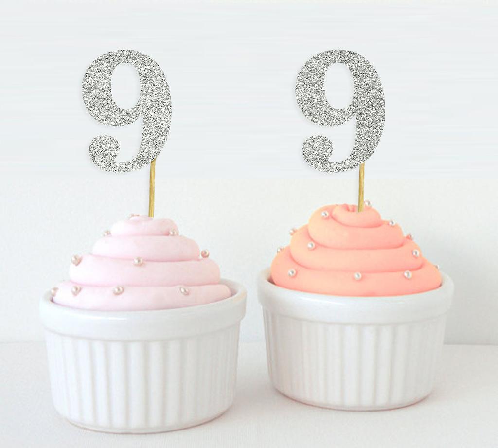Darling Souvenir| Number 9 Birthday Year Cupcake Toppers| Birthday  Anniversary Party Dessert Decorations - Pack Of