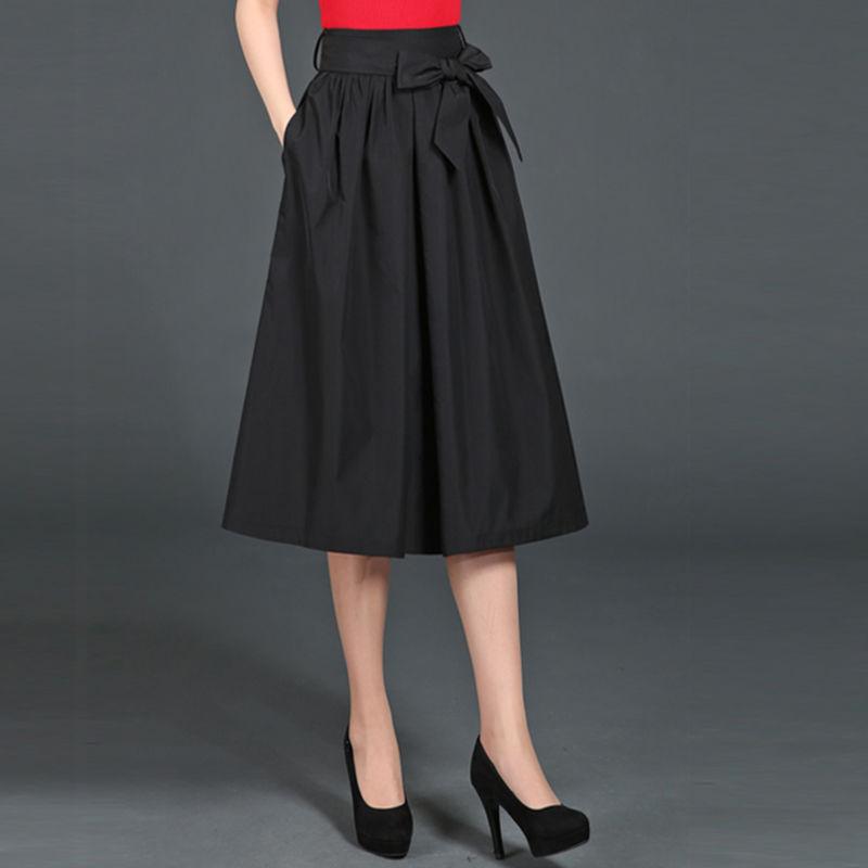 Women's Summer High-Waist Elastic Pleated Midi Skirt - Slim-Fit A-Line Umbrella Skirt with Knee-Length Flare
