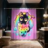1PC Cartoon Black Cat Rainbow Boba Pearl Milk Tea Shower Curtain Waterproof Fabric Bathroom Partition Privacy Hanging Curtain