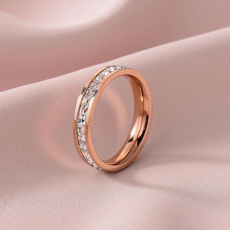 Titanium Steel Ring Rose Gold Zircon Couple Open Adjustable Finger Ring Fashion Jewelry